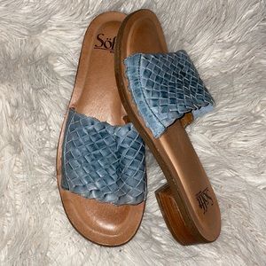 Söfft Blue Woven Leather Slide Sandals
